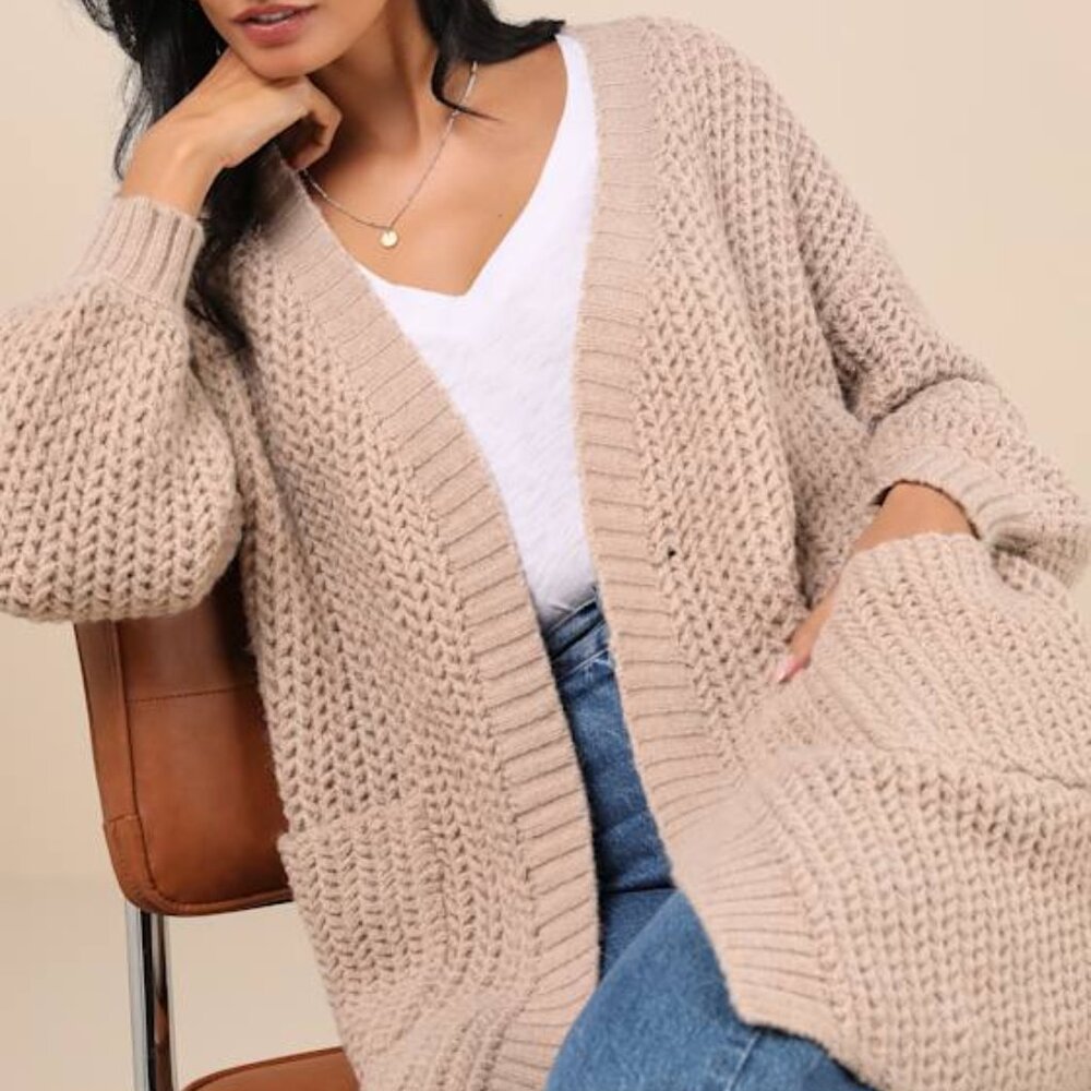 Lulus Snuggly Staple Tan Knit Cardigan Sweater Brown - Size XS/S